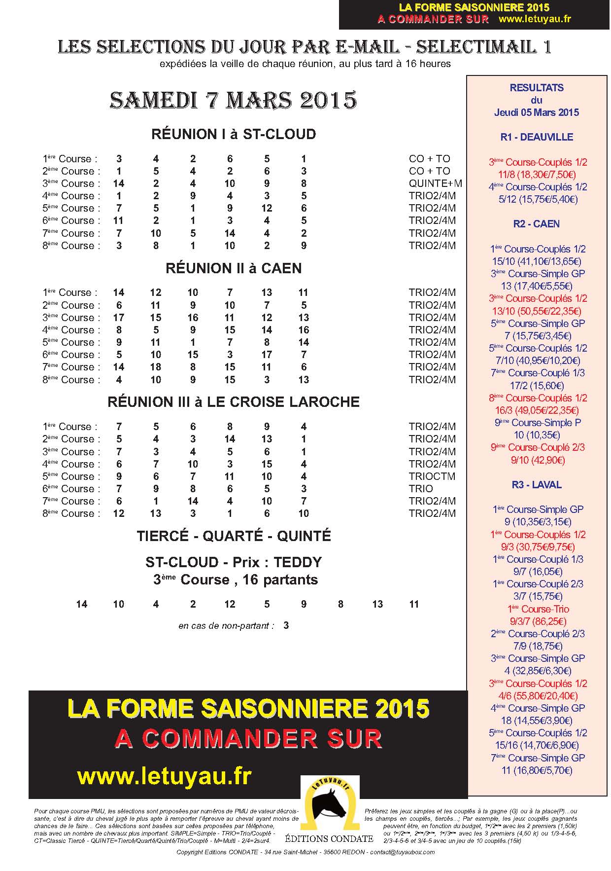 Exemple de S&eacuts;lectimail - Pronostics, sélections de chevaux PMU au quotidien